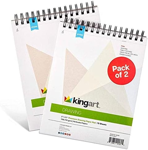 KINGART 8” x 10” Wire Bound Drawing Paper Pads, 70 lbs., Set of 2, (641-2) White Kingart