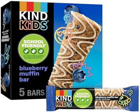 KIND Kids Snacks, Blueberry Muffin Bar, Tree Nut and Peanut Free, Gluten Free, Whole Grains and Oats, 5g Protein, 5 Count Kind