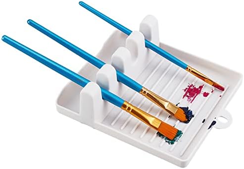 GORGECRAFT 1Pc Paint Brush Rest Holder White Plastic 4 Slots Paintings Brushes Rests Drip Tray Pad for Watercolor Oil Acrylic Painting Crafts Party Artists Adults School Accessories Gorgecraft