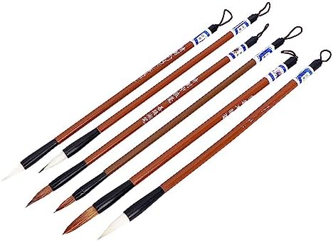 6 Pcs Chinese Writing Brushes, Calligraphy Brush Set, Sumi Painting Drawing Brushes Watercolor Ink Brush for Beginners Starter Pokinge