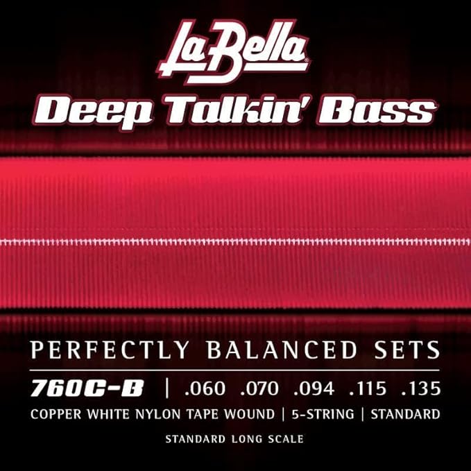 La Bella 750C-B Deep Talkin' Copper White Nylon Tape, 5-String, Light Bass Guitar String 50-135 La Bella