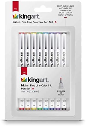 KINGART 432-8 PRO Inkline Color Micro Line & Precision Graphic Pen, 8 COLORS, Size 08 (.60mm) Nibs, Archival Waterproof Japanese Ink for Art, Illustration, Lettering, Anime, Technical Drawing, Manga Kingart