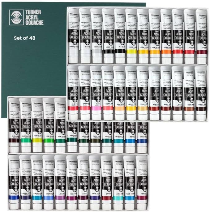 Turner Acrylic Paint Set Artist Acryl Gouache - Super Concentrated Vibrant Acrylics, Fast Drying, Velvety Matte Finish - [Set of 48 | 20 ml Tubes] Turner Colour Works