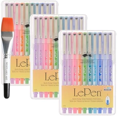 Lepen Pen Set 10-Piece Drawing Pen Set, 2.88 Ounces | Bundled With Watercolor Paint Brush - Multicolor Fine Point Pen, Precision 0.3 Point For Sketching & Illustrating [Pack Of 3] Westlake art