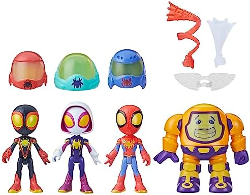 Spidey and his Amazing Friends Marvel Web-Spinners Gear Up for Adventure 4-Pack, 4-Inch Action Figures with 6 Accessories, Super Hero Toys for Kids 3+ Spidey and His Amazing Friends