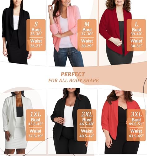 Hybrid & Company Lightweight Open Front Cardigan Classic Ruched Sleeve Work Office Blazer Suit Jackets Hybrid & Company