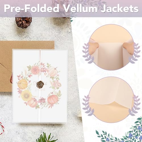 VOISEN 120Pack Vellum Jackets for 5x7 Invitations,115GSM Pre Folded Vellum Wraps, Wedding Birthday Invitation Vellum Paper, Transparent Wedding Invitation 5x7 Vellum Jackets Voisen