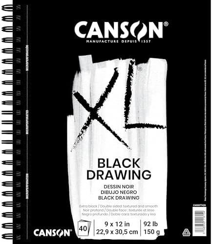 Черная бумага для рисования Canson XL, 23x30 см, на проволочном скреплении, 40 листов (92 фунта/150 г) для художественных работ Canson