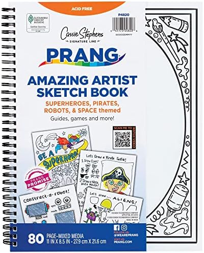 Prang Amazing Artist Sketch Book By Cassie Stephens, White, 8.5” x 11”, 80 Pages Prang