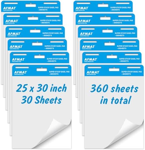 Sticky Easel Pads, 4 Pads, Upgraded Flip Chart Paper, Large Easel Paper for Teachers, Self Stick Easel Paper for White Board, Wall, Windows, 25 x 30 Inches, 30 Sheets/Pad Afmat