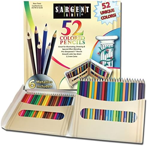 Sargent Art Set of 52 Colored Pencils including Metals, Assorted Colors, Writing, Drawing, Illustration, Non-Toxic Sargent Art