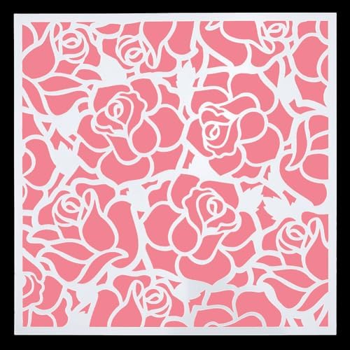 GORGECRAFT 6x6 2Pcs Large Rose Stencils Floral Design Stencil Roses Flower Reusable Plastic Templates Drawing for Wall Painting Drawing Stencil Set Wood Tools Cloth Home Decor Gorgecraft