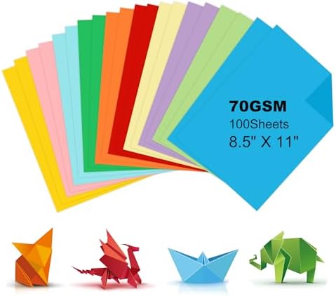 100 Sheets A4 Coloured Paper, 8.5" X 11" Handmade Copy Paper (10 Colors), 70gsm, Double Sided Colored Origami Paper Cardstock for Thanksgiving, Christmas DIY Art Crafts School Office Colorful Projects Miikoul