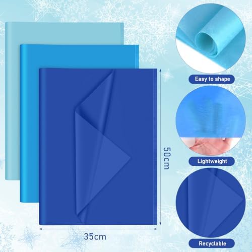 PLULON 90 Sheets Blue Tissue Paper Bulk, Tissue Paper for Gift Bags Packaging Gift Wrapping Baby Shower Bachelorette Bridal Frozen Mermaid Birthday Party Decorations Plulon