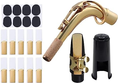 21 Pieces Alto Saxophone Mouthpiece Set Include Sax Bend Neck Brass Ligature 2.5 Reed Plastic Cap and Cushions Pads Fit for Alto Sax Saxophone Parts TUOREN