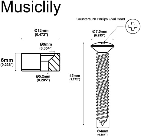 Musiclily Pro 12 мм стальные крепежи для гитары, набор из 4 штук для электрогитары и бас-гитары Musiclily