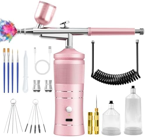 COSDIG Airbrush Kit with Compressor, 48PSI High-Pressure Air Brush Kit with 0.3/0.5mm Nozzle and Cleaning Brush Set, Rechargeable Airbrush for Nail Art, Makeup, Painting, Cake Decor COSDIG