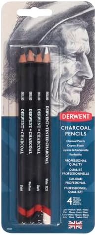 Derwent Charcoal Pencils, Pack, 4 Count (39000) Derwent