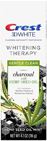 Crest 3D White Whitening Therapy Charcoal Toothpaste with Fluoride, Hemp Seed Oil Mint, 4.1 oz, 4.1 Ounce (Pack of 1) Crest