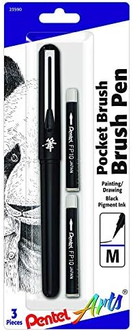 Pentel Arts карманная кисть-ручка, 2 черных картриджа с перманентными чернилами, водо- и светоустойчивыми Pentel