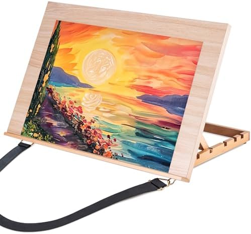 Large Artist Drawing Board 24" L x 15 5/8" W, Wooden Tabletop Easel with 5 Positions, Portable Drafting Table Stand for Painting and Sketching Somime