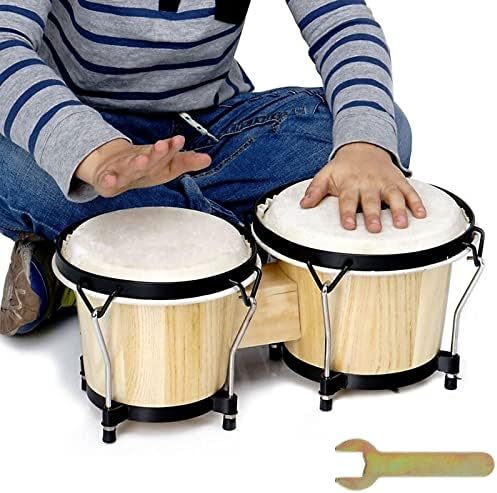 Bongo Drums 2 Set 6" and 7" Drum Set Bongos for Adults, Musical Latin Percussion Instruments Traditional Wood Bongos with Tuning Wrench Apacali