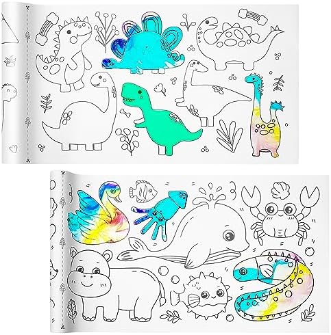 Children’s Drawing Roll Paper, 2 Rolls Coloring Paper Rolls, Sticky Drawing Paper Roll, DIY Painting Drawing Color Painting Paper for Kids Toddler Gifts, 11.8" x 118"(Dinosaur/Animal) Ruglamzhip