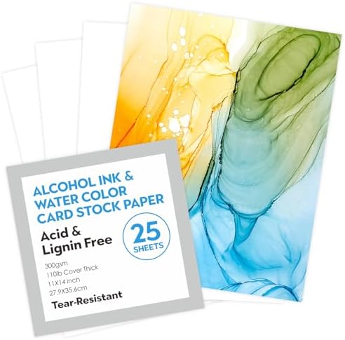 25 Sheets 5X7 Heavy Weight Alcohol Ink Paper 300gsm Water Color Synthetic Paper 110Lb Tear Resistant for Alcohol Inks, Acrylic Paints, Practise Drawing Paper LIVHOLIC