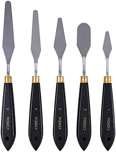 conda Palette Knife Painting Stainless Steel Spatula Palette Knife Oil Paint Metal Knives Wood Handle (Black 5 Piece) Conda