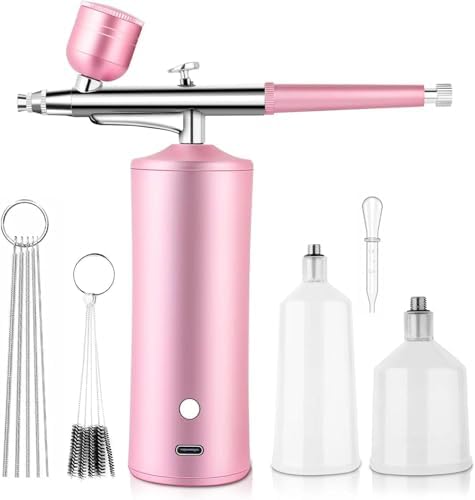 Airbrush Kit with Compressor, Miaphie Air Brush Machine for Nails, 0.3Mm Nozzle Oxygen Injector, Cordless Airbrush Gun, for Skin Hydration, Nail Art, Tattoo, Painting, Makeup, Cake, Barber Miaphie