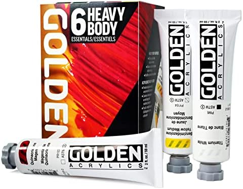 Heavy Body Acrylics by GOLDEN, Essentials Set, 6 Color, Professional Acrylic Paint Golden Artist Colors