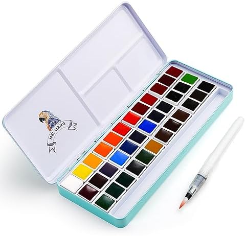 MeiLiang Watercolor Paint Set, 36 Vivid Colors in Pocket Box with Metal Ring and Watercolor Brush, Perfect for Students, Beginners and More LIGHTWISH