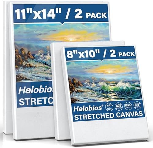 3 Packs Stretched Canvases for Painting with 4x4 Inch, 6x6 Inch, 8x8 Inch, Square Blacnk Canvases for Acrylics,Oils & Other Painting Media, 5/8 Inch Profile 100% Cotton Artist Framed Canvas Halobios