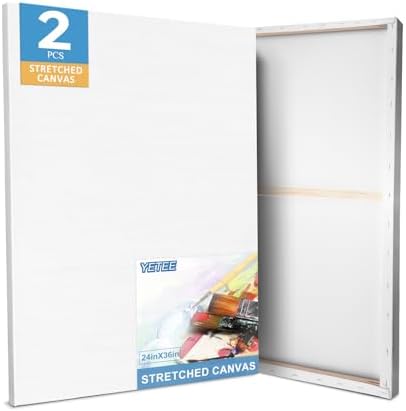 Stretched Canvas 24x36 Inches 2-Pack, Large Canvas for Painting, Primed Acid Free Cotton Blank Canvas, for Oil Painting Acrylic Paint Pouring YETEE