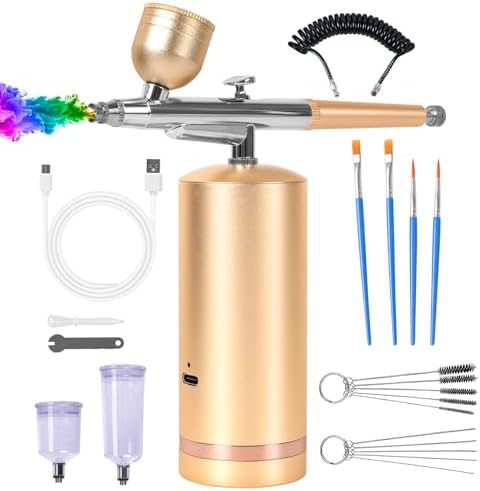 Airbrush, Air Brush Kit with Air Compressor for Nails,Gun Rechargeable Handheld Cordless Hose Airbrush Paint for Makeup, Fabric Spray,Tattoo,Cake,Barber,Model,Art Kits VCBAVC