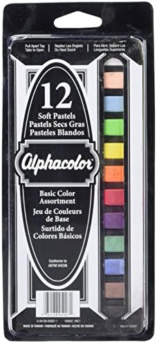 Derwent Alphacolor Soft Square Pastels, Basic Assortment, 12 Colors (105007) Derwent