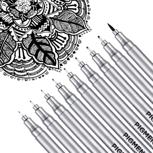 Dyvicl Micro-Pen Fineliner Pens, Black Pigment Liner Multiliner Archival Ink Micro Fine Point Pens for Sketching, Drawing, Journaling, 9 Pack Dyvicl