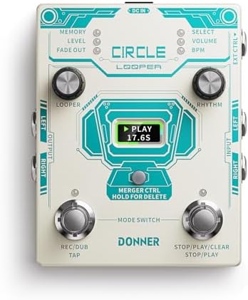 Donner Circle Looper Pedal Drum Machine, 2 in 1 Drum Looper Stereo Guitar Loop Pedals, 40 Slots 160 mins Loop with 110 Drum Grooves, Tap Tempo, Fade Out Donner