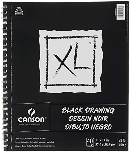 Бумага для рисования Canson XL: черная на спирали, 28x36 см, 40 листов (92 г/м²) - для карандашей, чернил, пастели и маркеров Canson