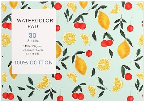 30 Sheets Watercolor Paper Pad, A5 (8.3 x 5.8) Cold Press Watercolor Paper, 140 lb/300 GSM Tearable Water Color Pad for Art Painting, Drawing, Mixed Media, Stocking Stuffers Prudiut