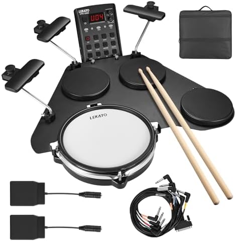 LEKATO Electronic Drum Set, Portable Electric Drum Set for Beginner with Quiet Mesh Snare Drum Pads, 220+ Sounds, USB MIDI, 2 Switch Pedal, Electric Drum Kit with Sticks, Travel Bag LEKATO