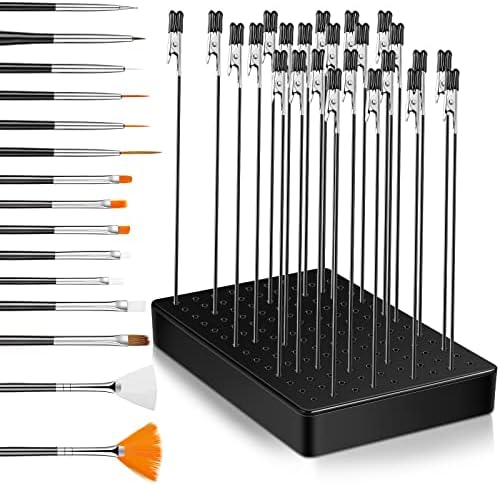 Painting Stand Base Holder and 24 Pcs Alligator Clip Sticks and 15 Pieces Clean Brush for Airbrush Spraying Hobby Modeling Parts for DIY Card Photo Memo Nuanchu