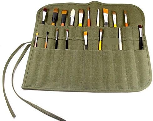 Flyshine Canvas Artist Brush Holder Rollup Protection (42x36cm) 18"X14" - Green Lazutom