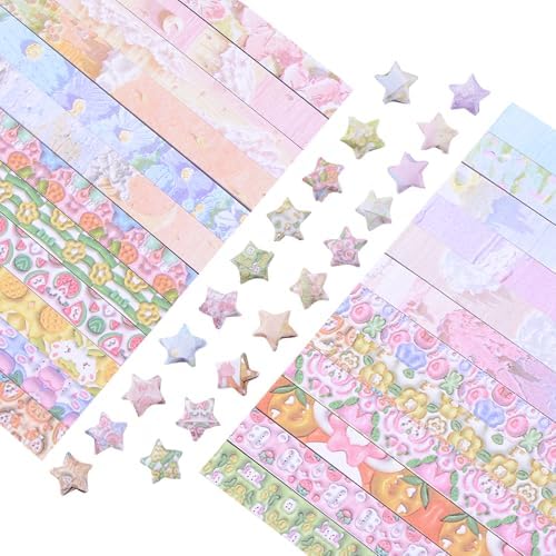 1200Pcs Colorful Origami Star Paper Strips 24 Patterns Double-sided printing Lucky Star Paper Strips for DIY Handcrafts School Teaching Urroma