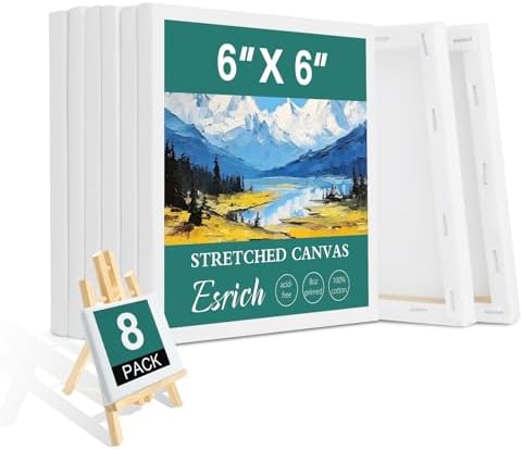 ESRICH Small Canvases for Painting, 6 Pack Canvas 5x7 Inch Stretched Canvas 2/5" Profile Primed Acid Free Painting Canvas for Kids for Oil Paint,Watercolor,Acrylic Paint,Gouache &Tempera. ESRICH