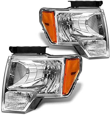 2009 2010 2011 2012 2013 2014 Ford F150 Pickup Headlight Assembly for 09-14 Ford F150 Clear Lens Chrome Housing with Amber Reflector Headlamp Replacement Left and Right Pair ADCARLIGHTS