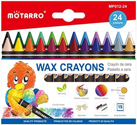 Wax Crayons Classic Colors for Kids, School Crayons, Assorted Colors - 24 Pack Per Box Motarro