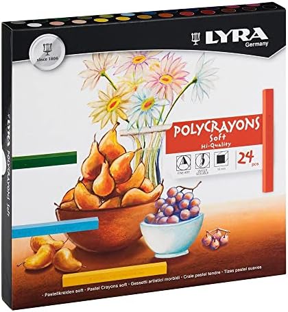 LYRA Polycrayons Soft Pastel Crayons, Set of 24 Crayons, Assorted Colors (5651240) Lyra