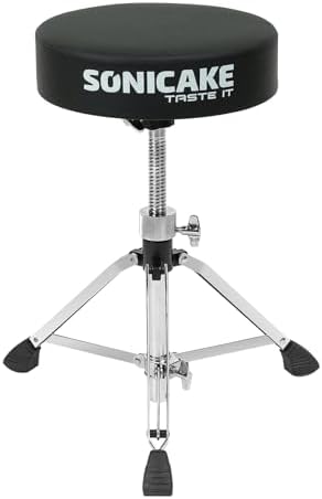 SONICAKE Drum Throne, Upgraded Heavy Duty Drum Seat, Height Adjustable Padded Stool with Double Braced Anti-Slip Feet, Swivel Drum Chair for Adults, Black SONICAKE