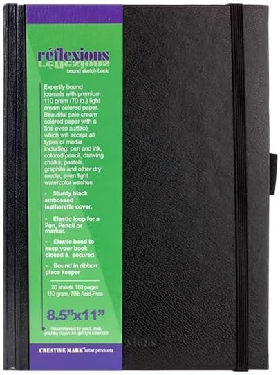 Cezanne Creative Mark Hard Leather Bound Sketchbook [160 Pages - 8.5 x 11"], Black Embossed Leatherette Journal, Acid-Free Paper, Perfect for Dry Media, Drawing with Elastic Pen Loop Cezanne